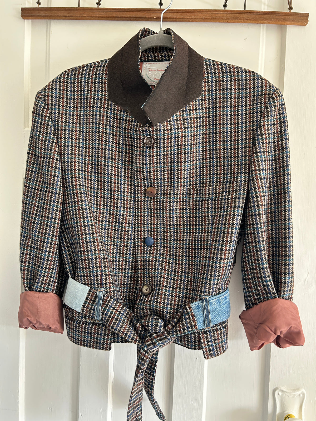 Cropped Upcycled Park Row Wool Blazer with Denim Belt Size M/L #BLAZML1