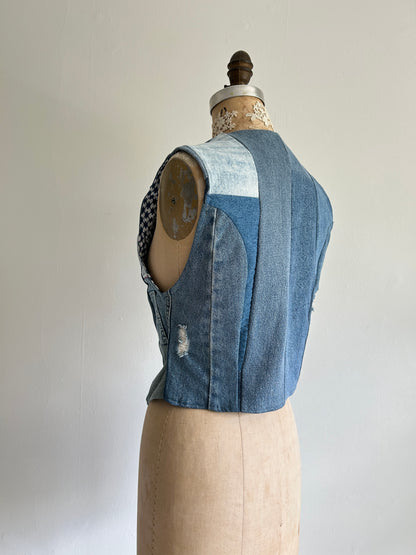 Leni Reclaimed Patchwork Denim Vest with Cotton Lining S/M #LENI3