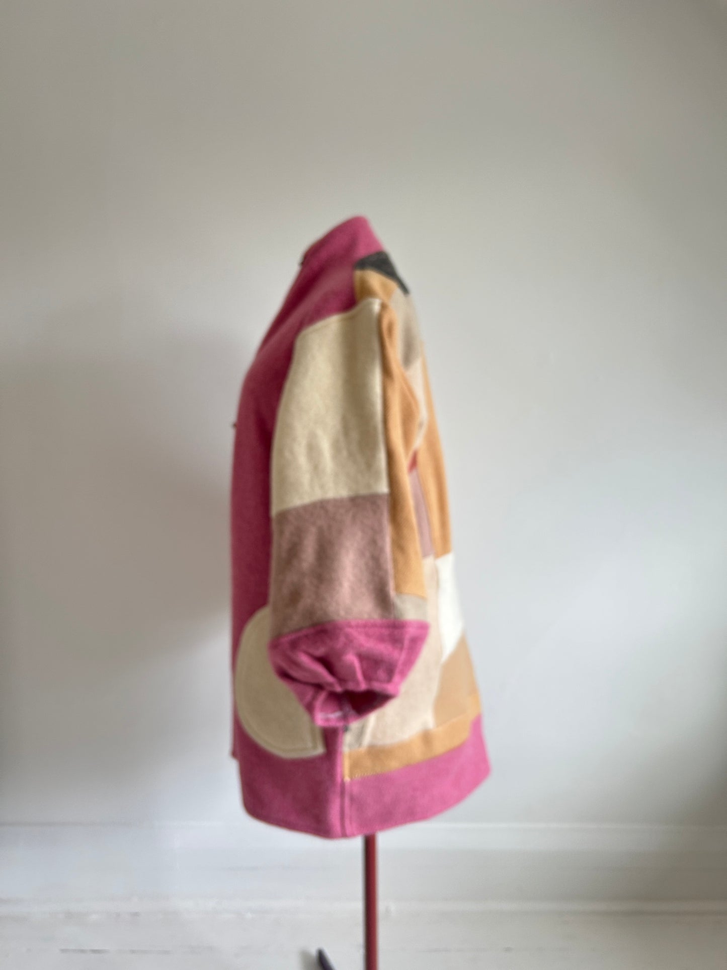 Vivianne Jacket with Upcycled Vintage Wool Patchwork & Leather & Wooden Toggles Size XL/2X #CVJWX2X56