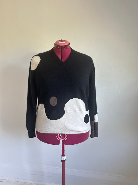 Abstract Art Patched Upcycled Cashmere Sweater 2X/3X #ART2