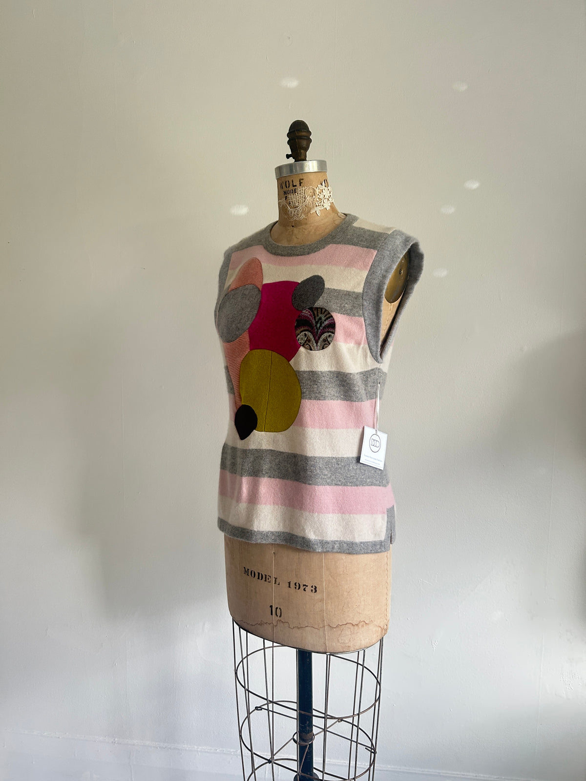 Abstract Art Patched Upcycled Cashmere Vest Size S/M #CAVSM2