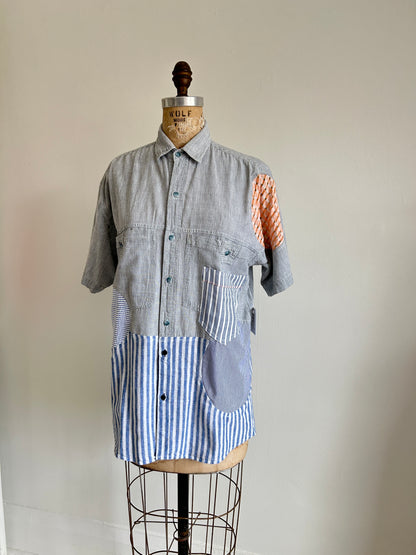 Upcycled Modern Workwear Pinstripe Shirt - Circle Series Size M/L #PIN1