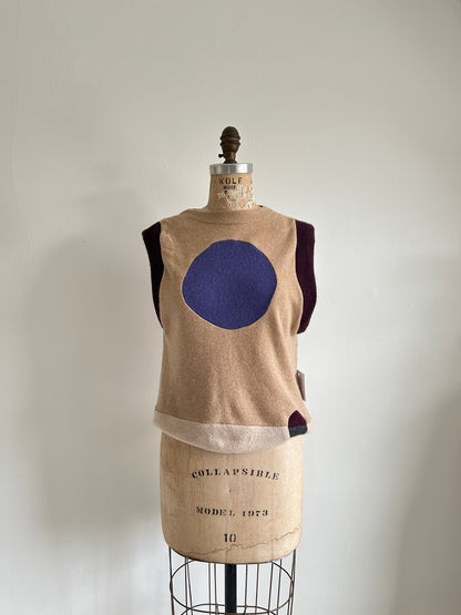 Abstract Art Patched Upcycled Cashmere Vest Size XL/2X #ARTV6