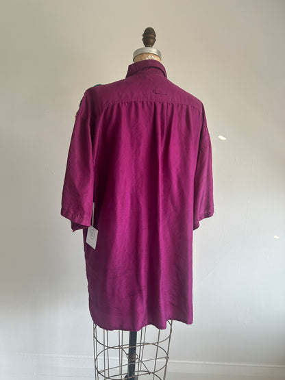 Vintage Silk Blouse with YoYo Quilt Appliqué Size XL #YOYO2