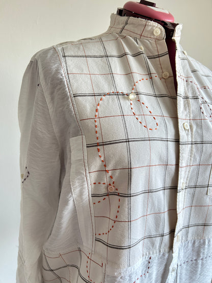 Reworked “Tuxedo Workwear” Buttondown Shirt with Handstitching 2X #TB23X8