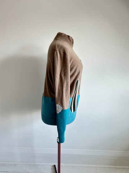 Abstract Art Patched Upcycled Cashmere Sweater XL/2X #CASX2X26