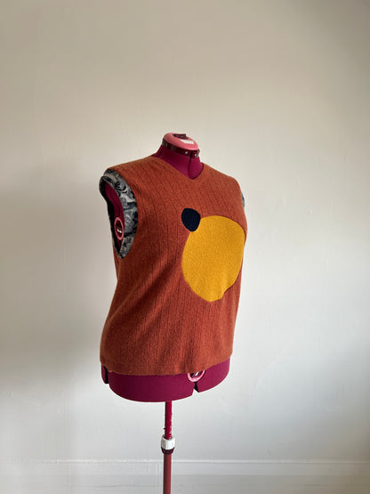 Abstract Art Patched Upcycled Cashmere Vest Size 2X/3X #CAV23X30