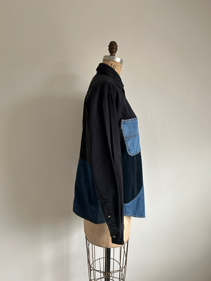 Upcycled Modern Workwear Denim Shirt - Circle Series Size M/L #DBML6