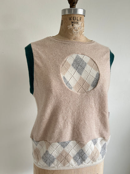 Abstract Art Patched Upcycled Cashmere Vest Size L/XL #ARTV