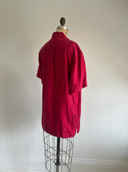 Vintage Silk Blouse with YoYo Quilt Appliqué Size M/L #YOYO3