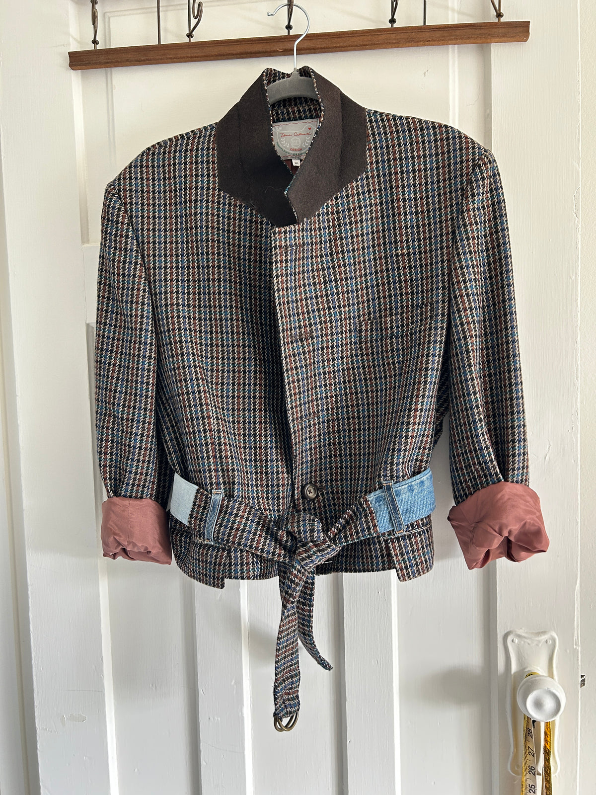 Cropped Upcycled Park Row Wool Blazer with Denim Belt Size M/L #BLAZML1