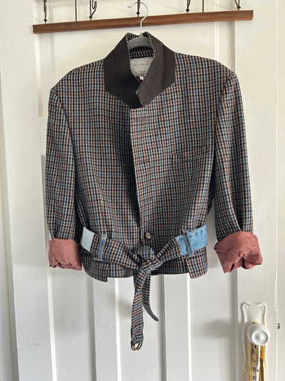 Cropped Upcycled Park Row Wool Blazer with Denim Belt Size M/L #BLAZML1