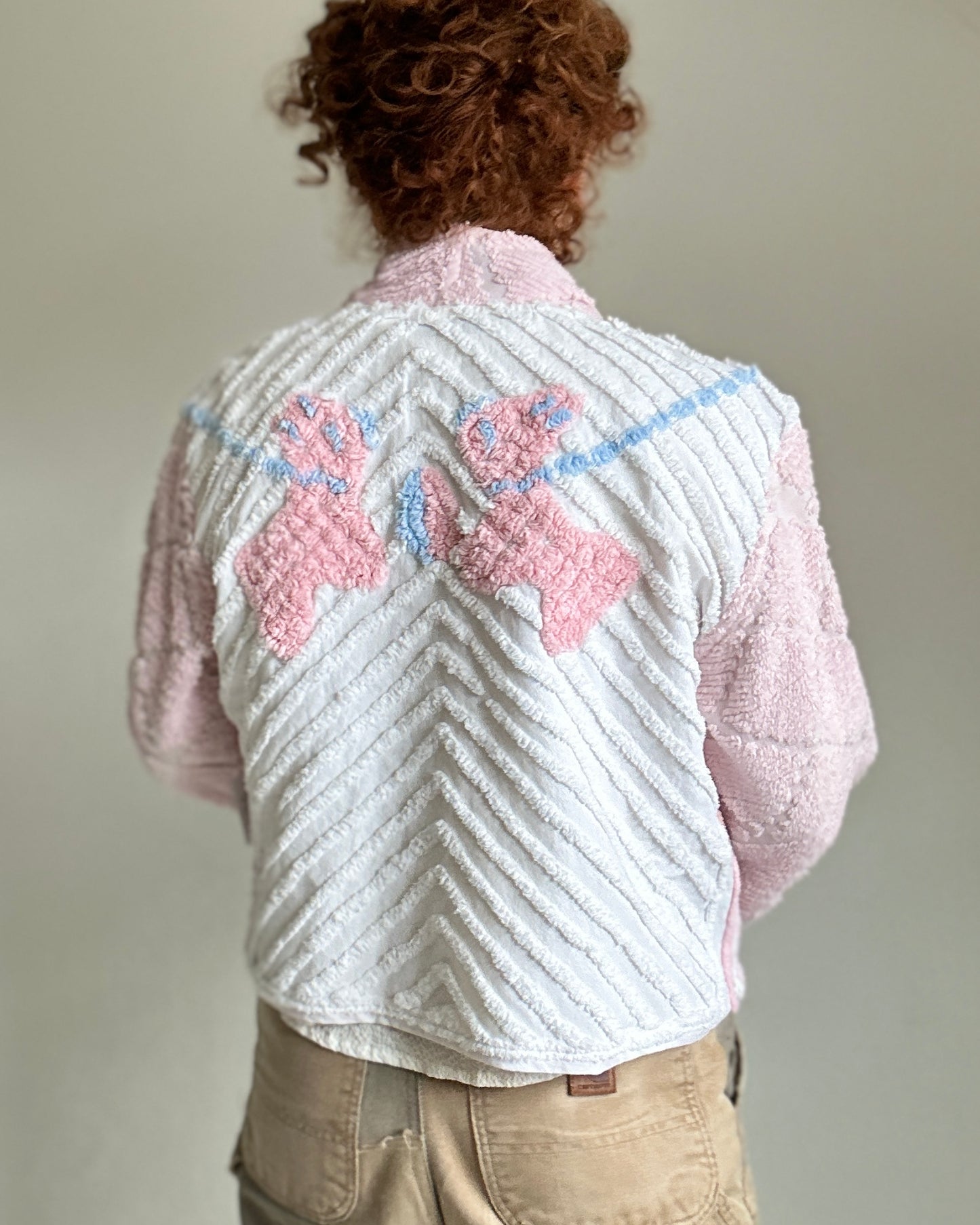 Vivianne Cropped Jacket with Upcycled Vintage Chenille Size M/L #CVCCHML100