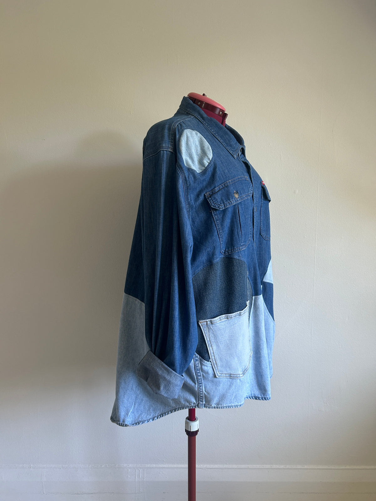 Upcycled Modern Workwear Wrangler Denim Shirt - Circle Series Size 2X/3X #DEN3X6