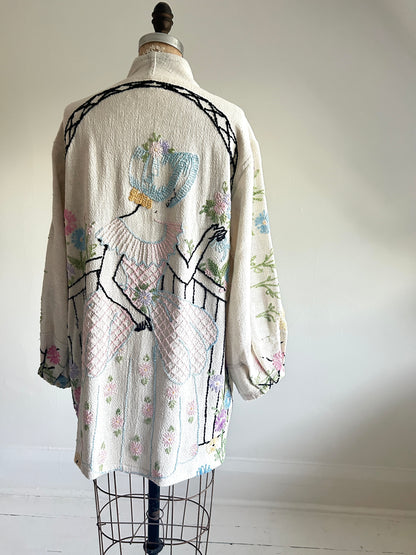 Vivianne Upcycled Vintage Linen Embroidered Jacket Size S/M #CVJCOSM2