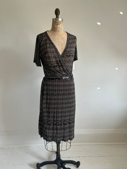 Preloved Hugo Boss Silk Sheer Faux Wrap Dress Size M #VIN8