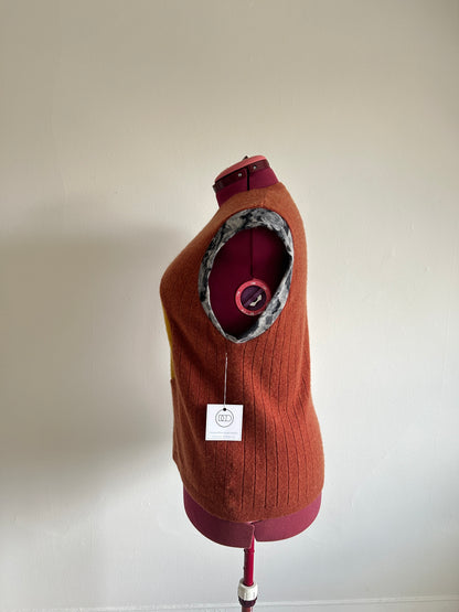 Abstract Art Patched Upcycled Cashmere Vest Size 2X/3X #CAV23X30
