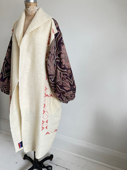 Vivianne Duster with Upcycled Vintage Icelandic Wool & Throw Blanket Size 2X/3X #CVDW23X63