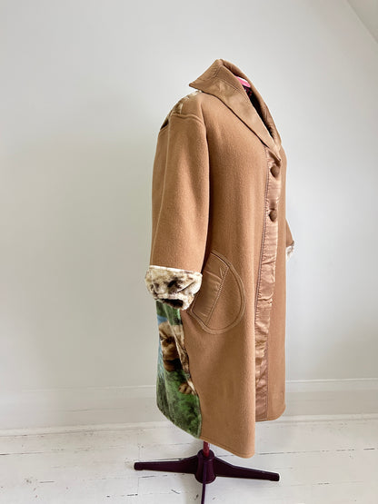 Vivianne Duster with Upcycled Fleece & Vintage Wool Blanket Puppy Theme Size XL/2X #CVDW23X30