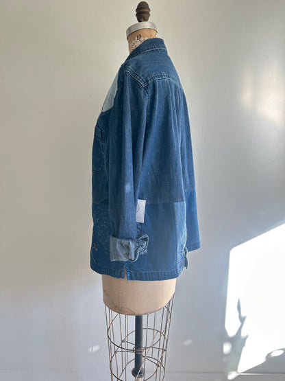 Upcycled Modern Workwear Denim Shirt - Circle Series Size L/XL #DENLXL1