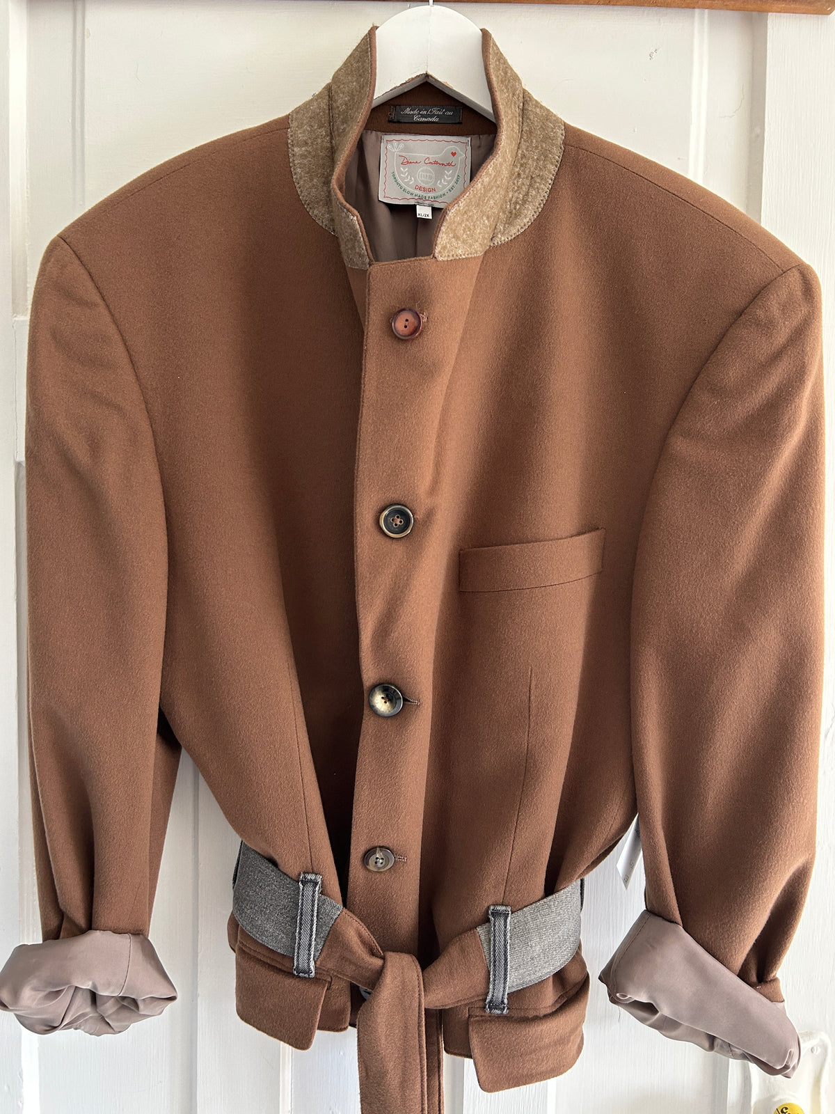 Cropped Upcycled Harry Rosen Cashmere Blazer with Denim Belt Size XL/2X #BLAZX2X5