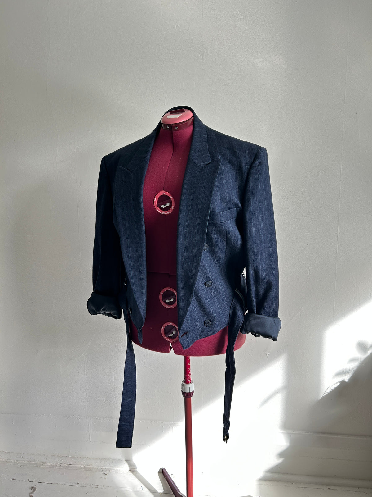 Cropped Upcycled Bellissimo Virgin Wool Blazer with Denim Belt Size 2X/3X #BLAZ23X6