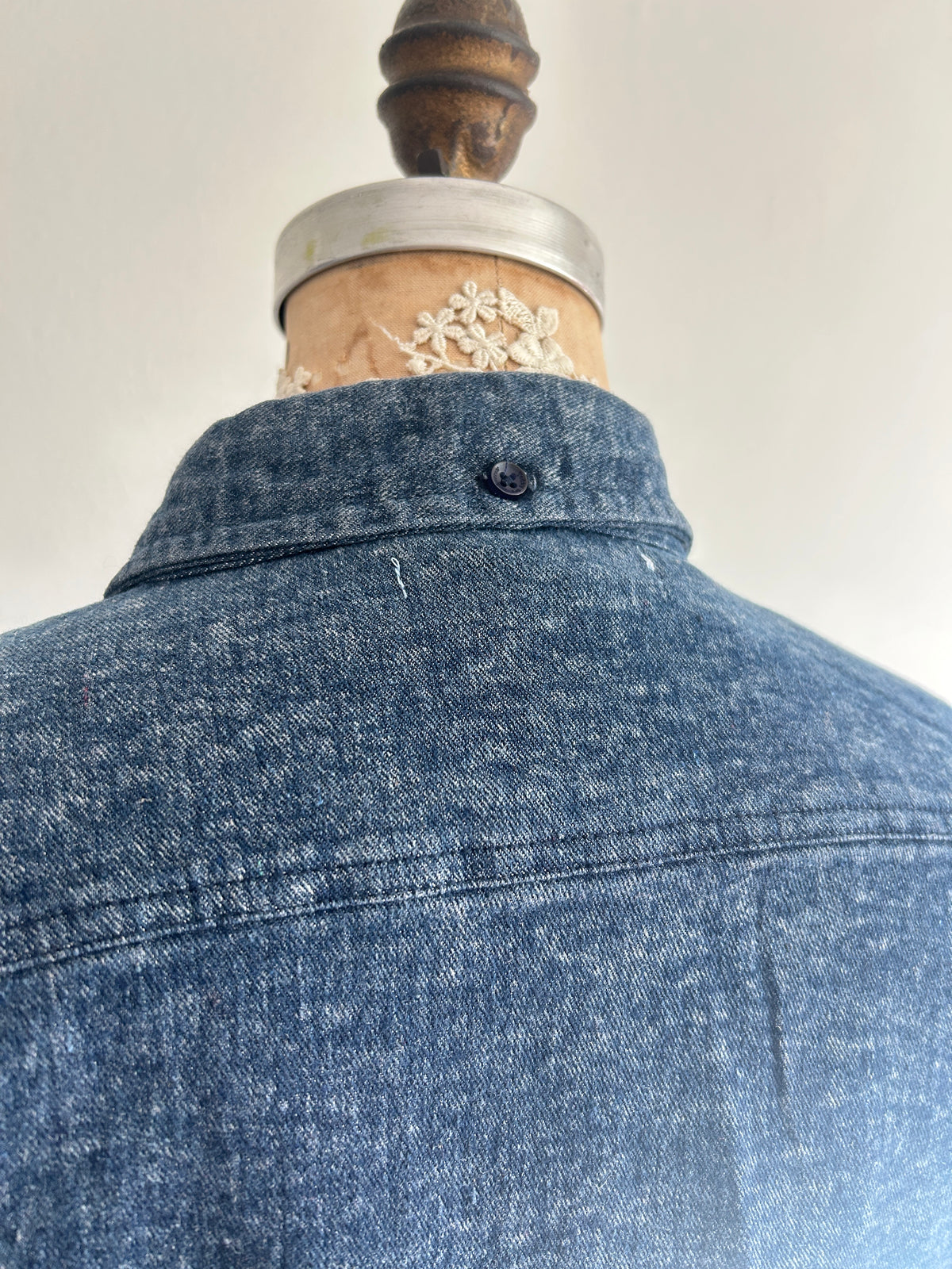 Upcycled Modern Workwear Cropped Denim Shirt - Circle Series Size L/XL #DENLXL2