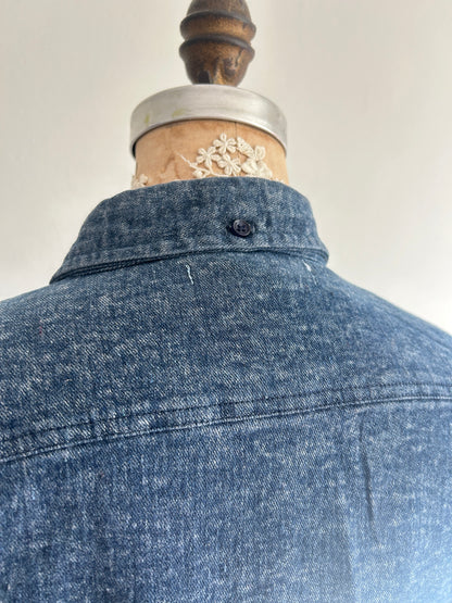 Upcycled Modern Workwear Cropped Denim Shirt - Circle Series Size L/XL #DENLXL2