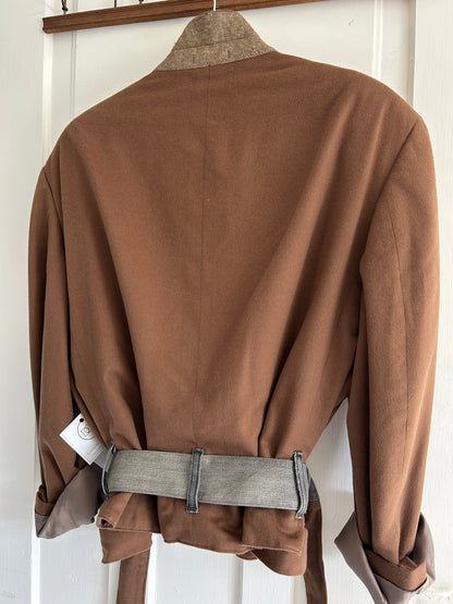 Cropped Upcycled Harry Rosen Cashmere Blazer with Denim Belt Size XL/2X #BLAZX2X5