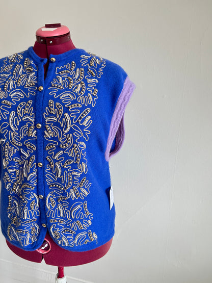 Abstract Art Patched Upcycled Vintage Cashmere Buttondown Vest Size 2X/3X #CAV23X13