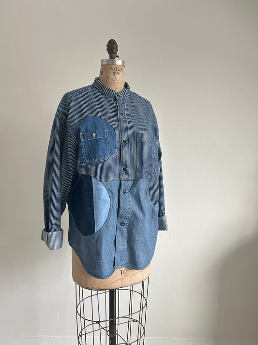 Upcycled Modern Workwear Denim Shirt - Circle Series Size XL/2X #DEN16