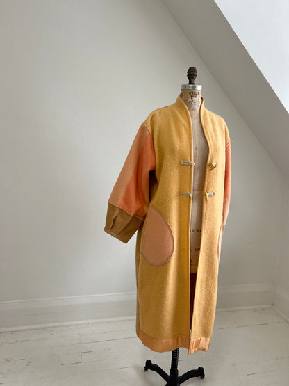 Vivianne Duster with Upcycled Vintage Wool Blanket & Leather & Wooden Toggles Size M/L #CVDWML13