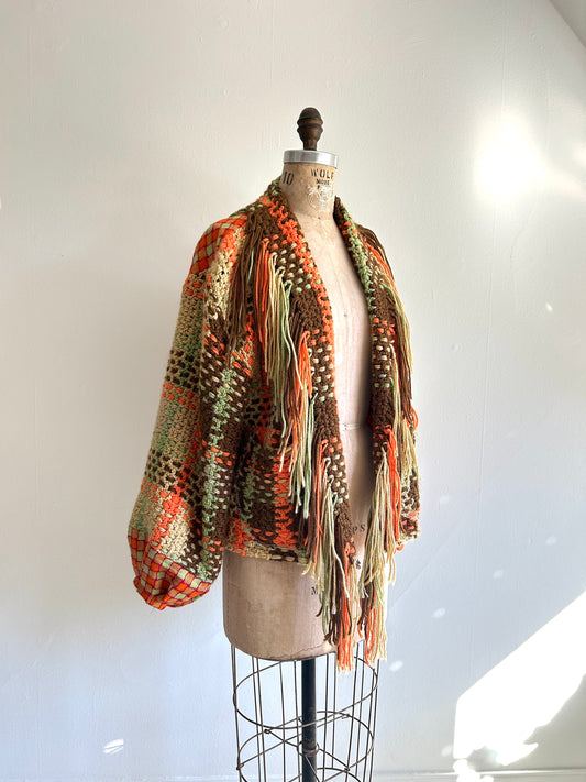 Vivianne Cropped Jacket with Upcycled Handmade Afghan & Wool Size M/L #CVCWML4