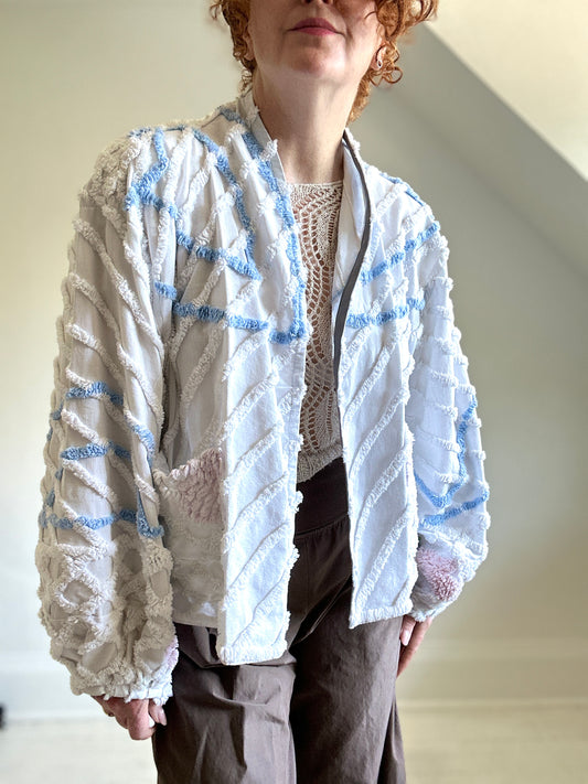 Vivianne Cropped Jacket with Upcycled Vintage Chenille Size 2X/3X #VIVCH3