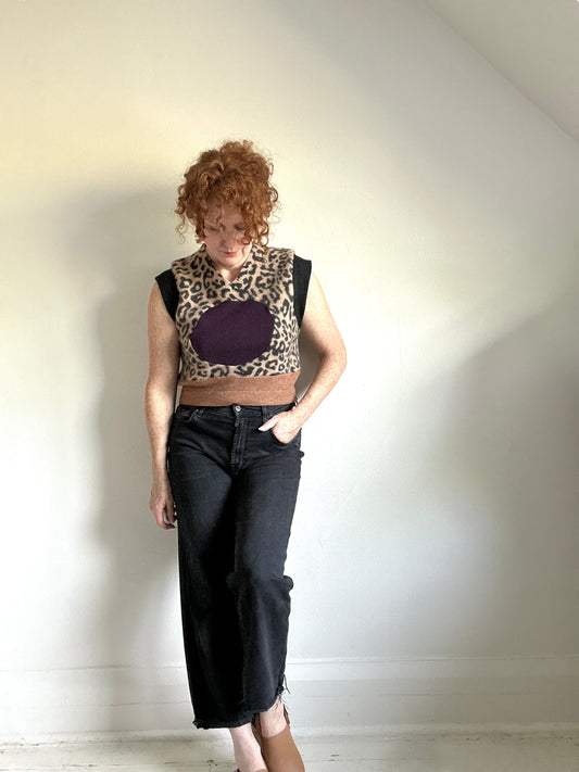 Abstract Art Patched Upcycled Cashmere Vest Size M/L #ARTV16