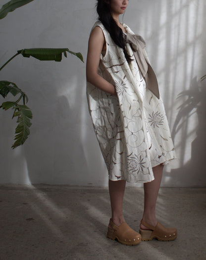Marlowe Midi Dress with Upcycled Vintage Cut Lace Cotton O/S # MAR5