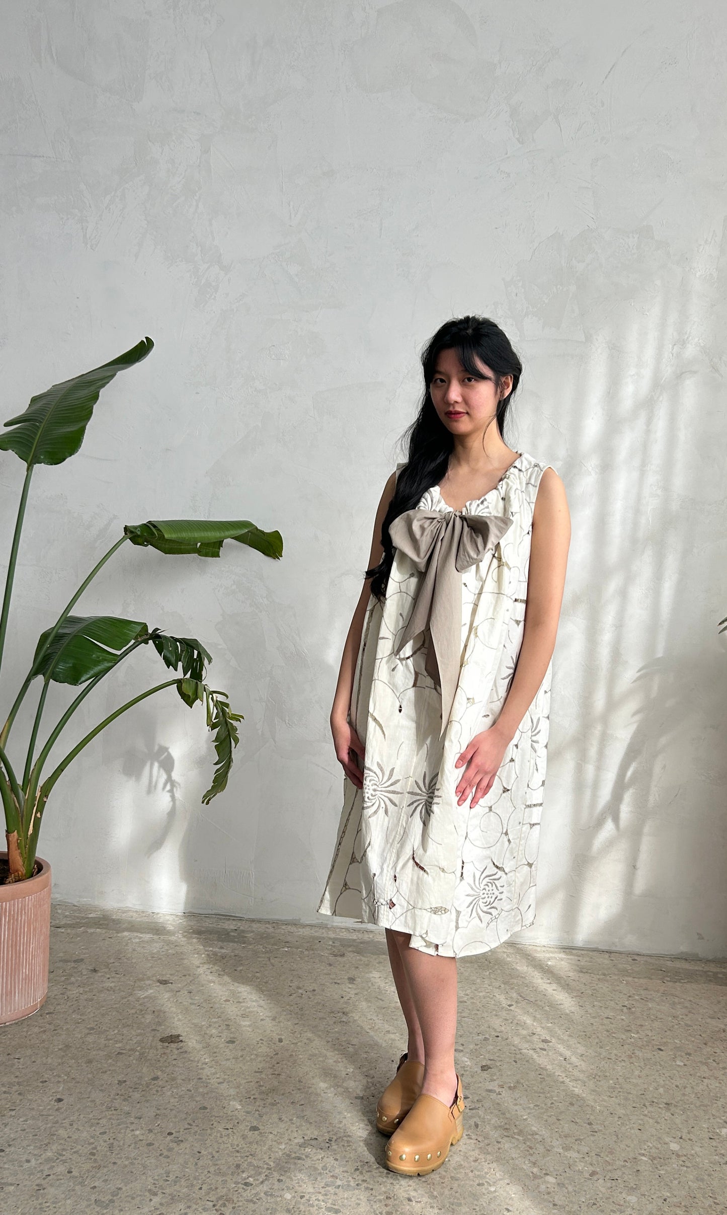 Marlowe Midi Dress with Upcycled Vintage Cut Lace Cotton O/S # MAR5