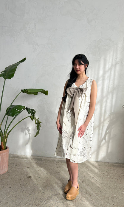 Marlowe Midi Dress with Upcycled Vintage Cut Lace Cotton O/S # MAR5