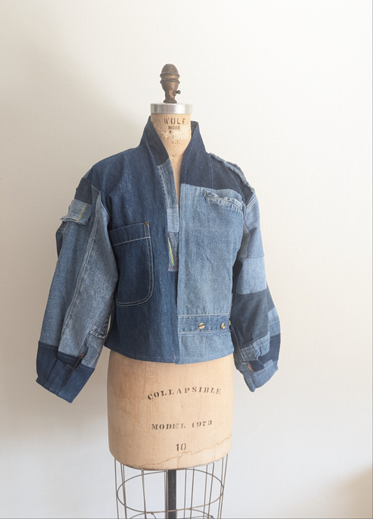 Vivianne Cropped Upcycled Denim Jacket Size S/M #VIVDEN3