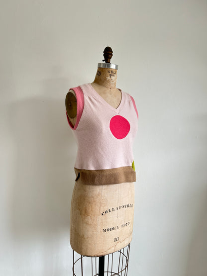 Abstract Art Patched Upcycled Cashmere Vest Size S/M #ARTV1