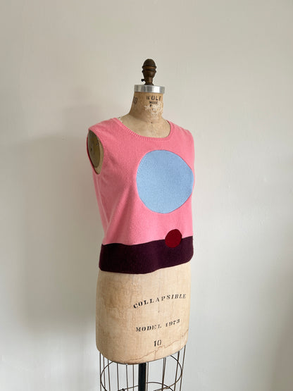 Abstract Art Patched Upcycled Cashmere Vest Size M/L #ARTV2