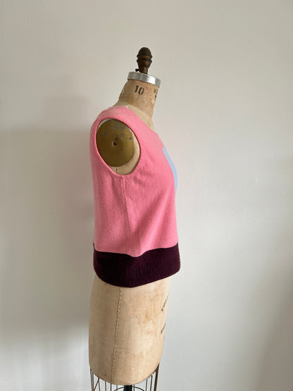 Abstract Art Patched Upcycled Cashmere Vest Size M/L #ARTV2