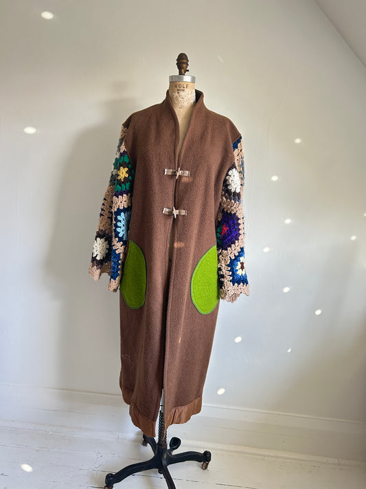 Vivianne Duster with Upcycled Vintage Wool & Crocheted Sleeves Size M/L #VIVW20