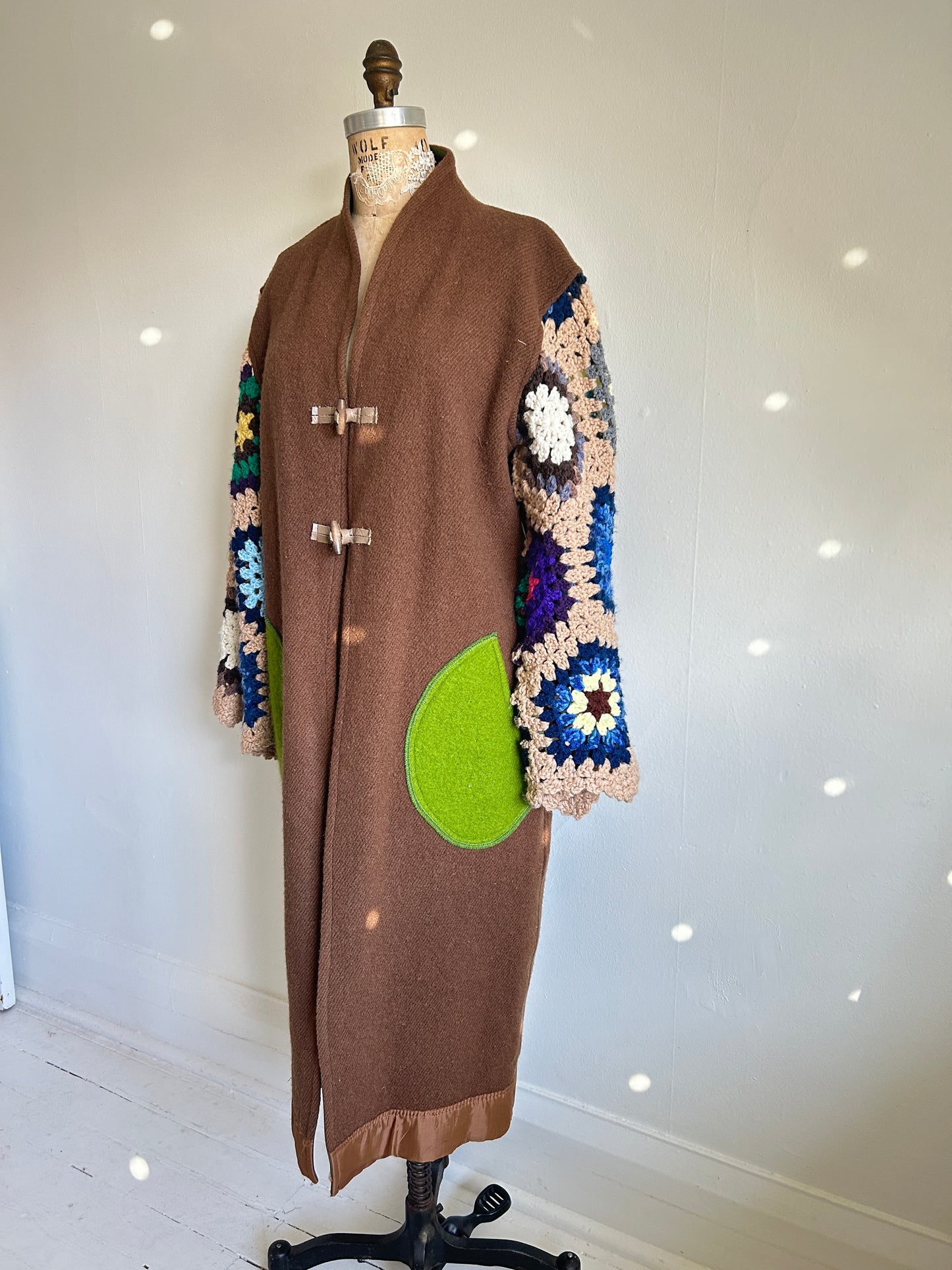 Vivianne Duster with Upcycled Vintage Wool & Crocheted Sleeves Size M/L #VIVW20