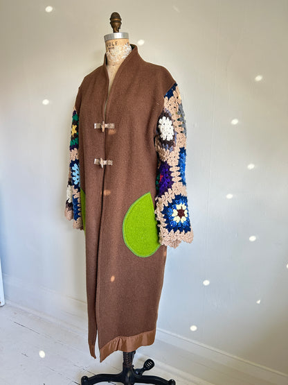Vivianne Duster with Upcycled Vintage Wool & Crocheted Sleeves Size M/L #VIVW20