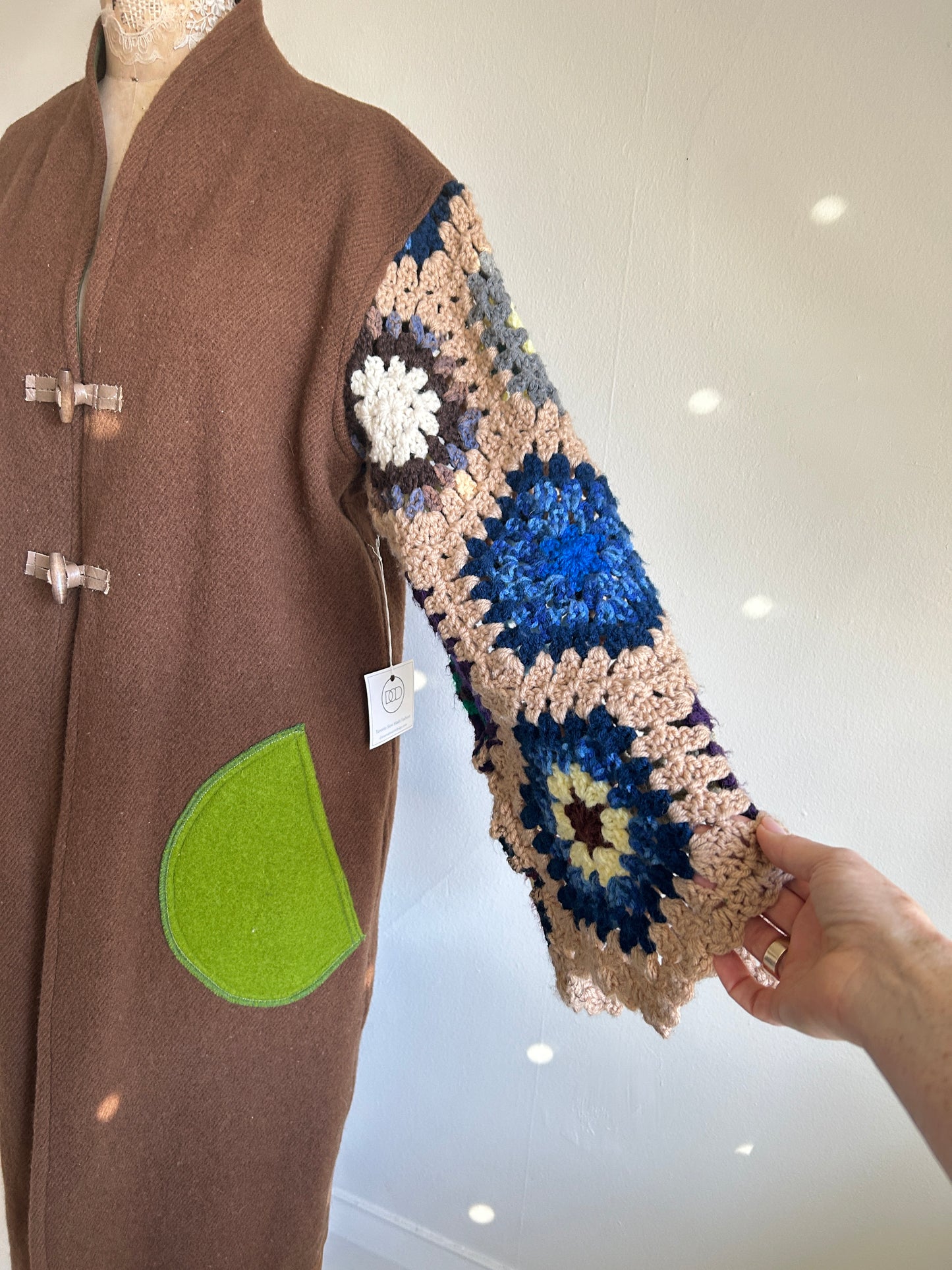 Vivianne Duster with Upcycled Vintage Wool & Crocheted Sleeves Size M/L #VIVW20