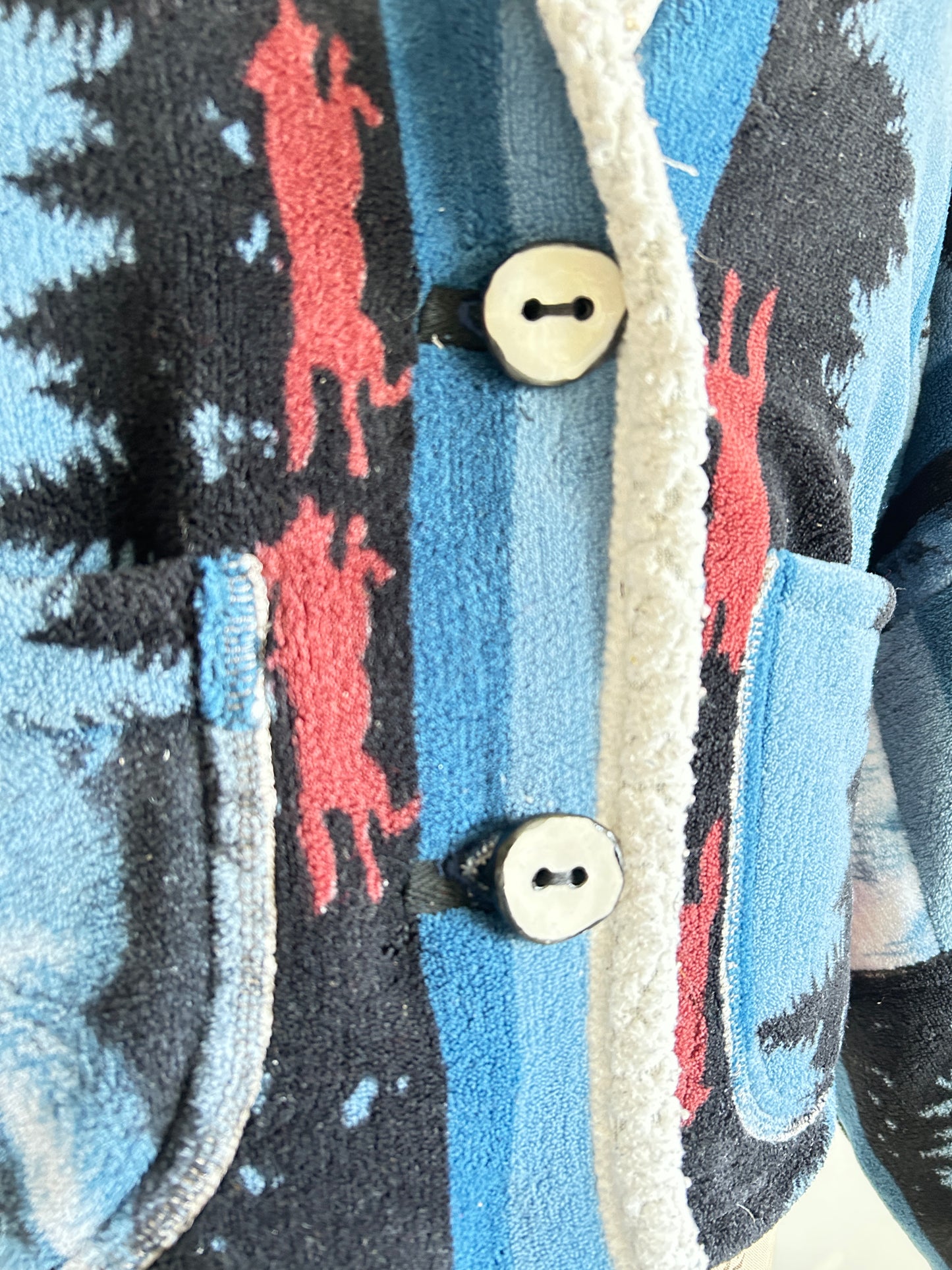 Vivianne Cropped Jacket with Upcycled Fleece Throw Blanket Wolf Size M/L #VIVFLE2