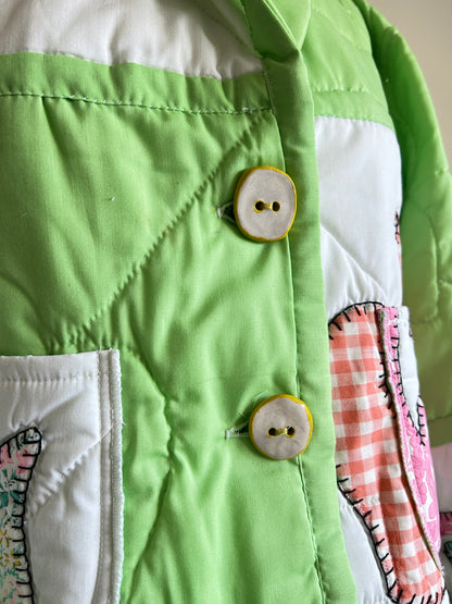 Vivianne Cropped Jacket Upcycled Vintage Handmade Cat Quilt  Size M/L #VIVQ11