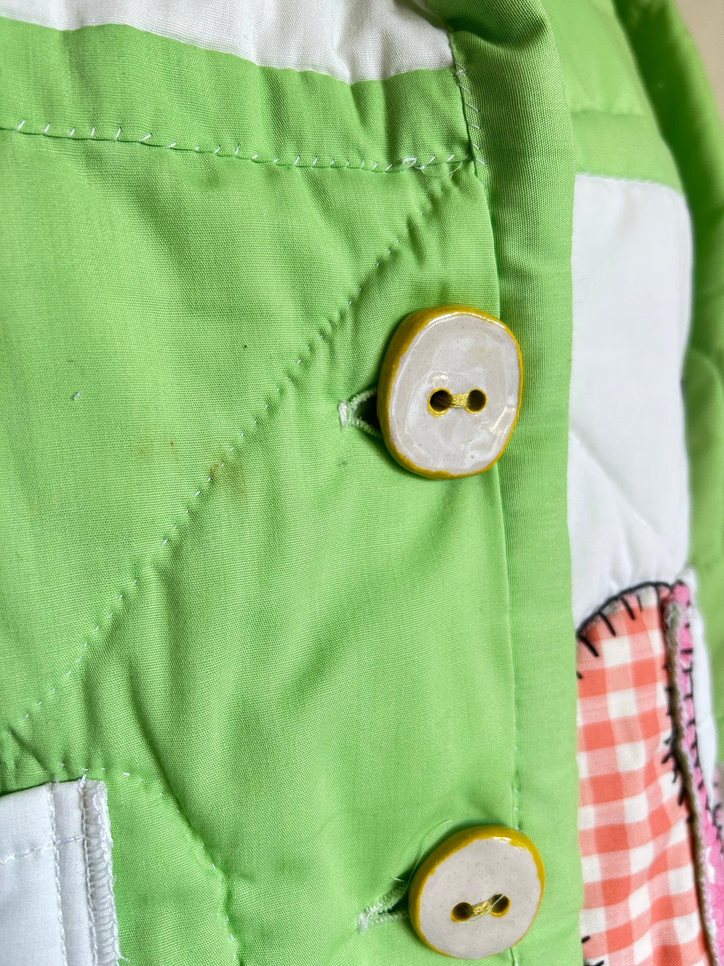 Vivianne Cropped Jacket Upcycled Vintage Handmade Cat Quilt  Size M/L #VIVQ11