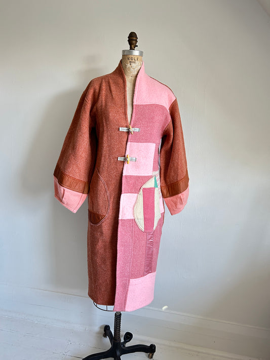 Vivianne Duster with Upcycled Vintage Wool Blanket Patchwork Simpsons Label Size S/M #VIVW34